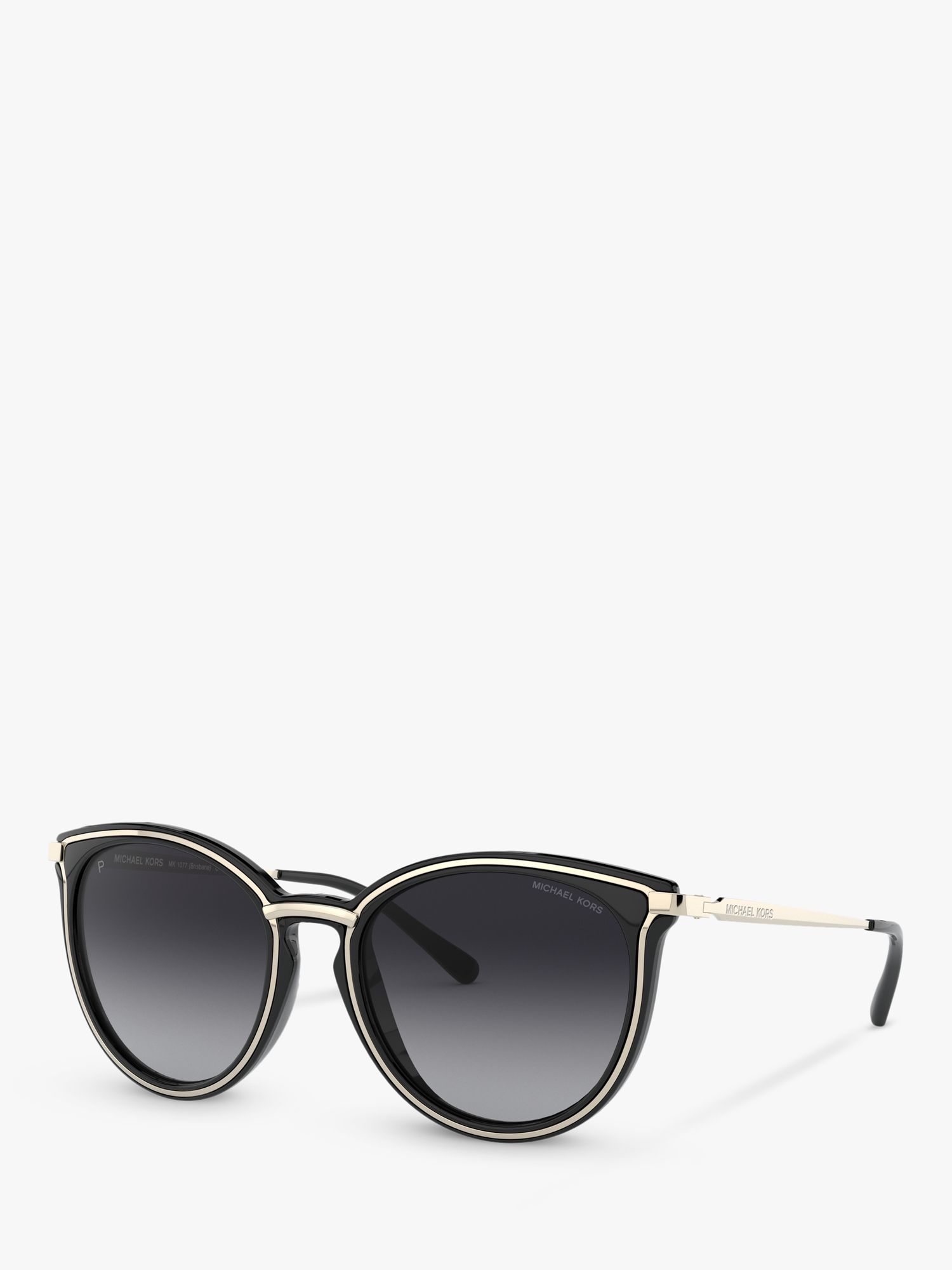 Michael Kors MK1077 Women's Brisbane Polarised Round Sunglasses, Black Gold/ Black Gradient at John Lewis & Partners