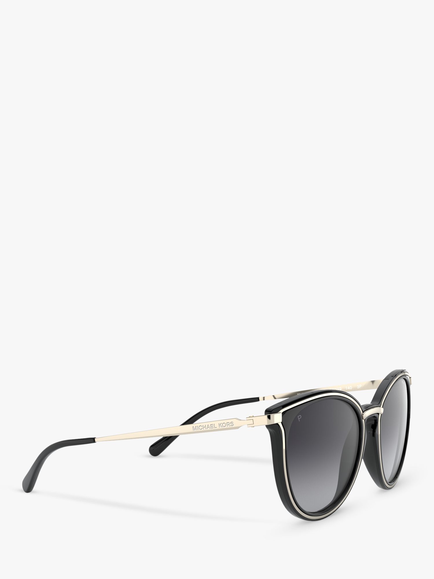 Michael Kors MK1077 Women's Brisbane Polarised Round Sunglasses, Black Gold/ Black Gradient at John Lewis & Partners