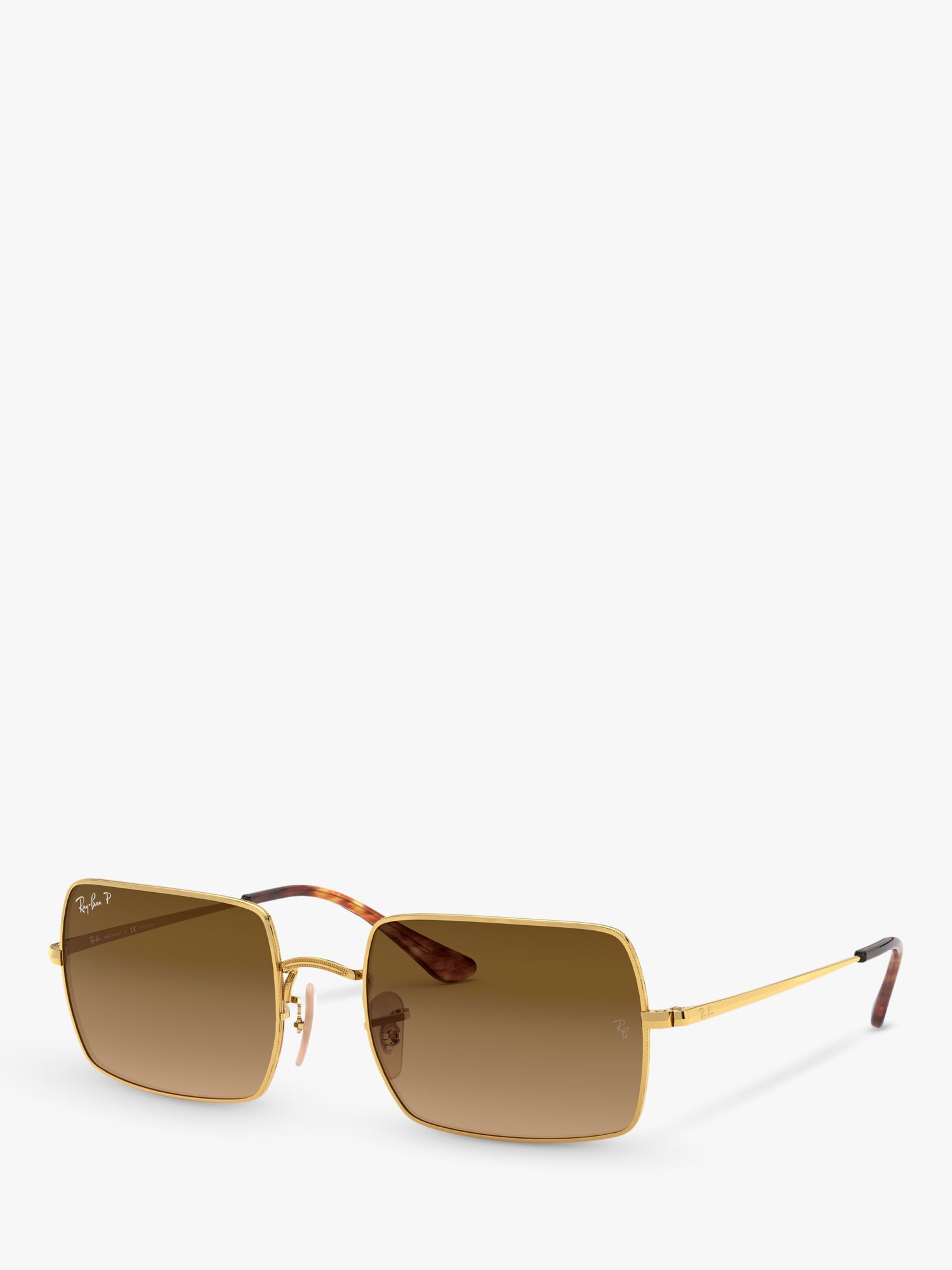Ray-Ban RB1969 Unisex Polarised Rectangular Sunglasses, Gold/Brown Gradient  at John Lewis & Partners