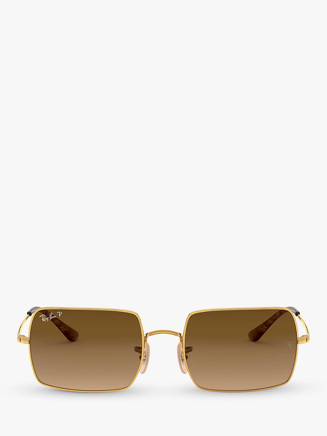 Ray-Ban RB1969 Unisex Polarised Rectangular Sunglasses, Gold/Brown Gradient