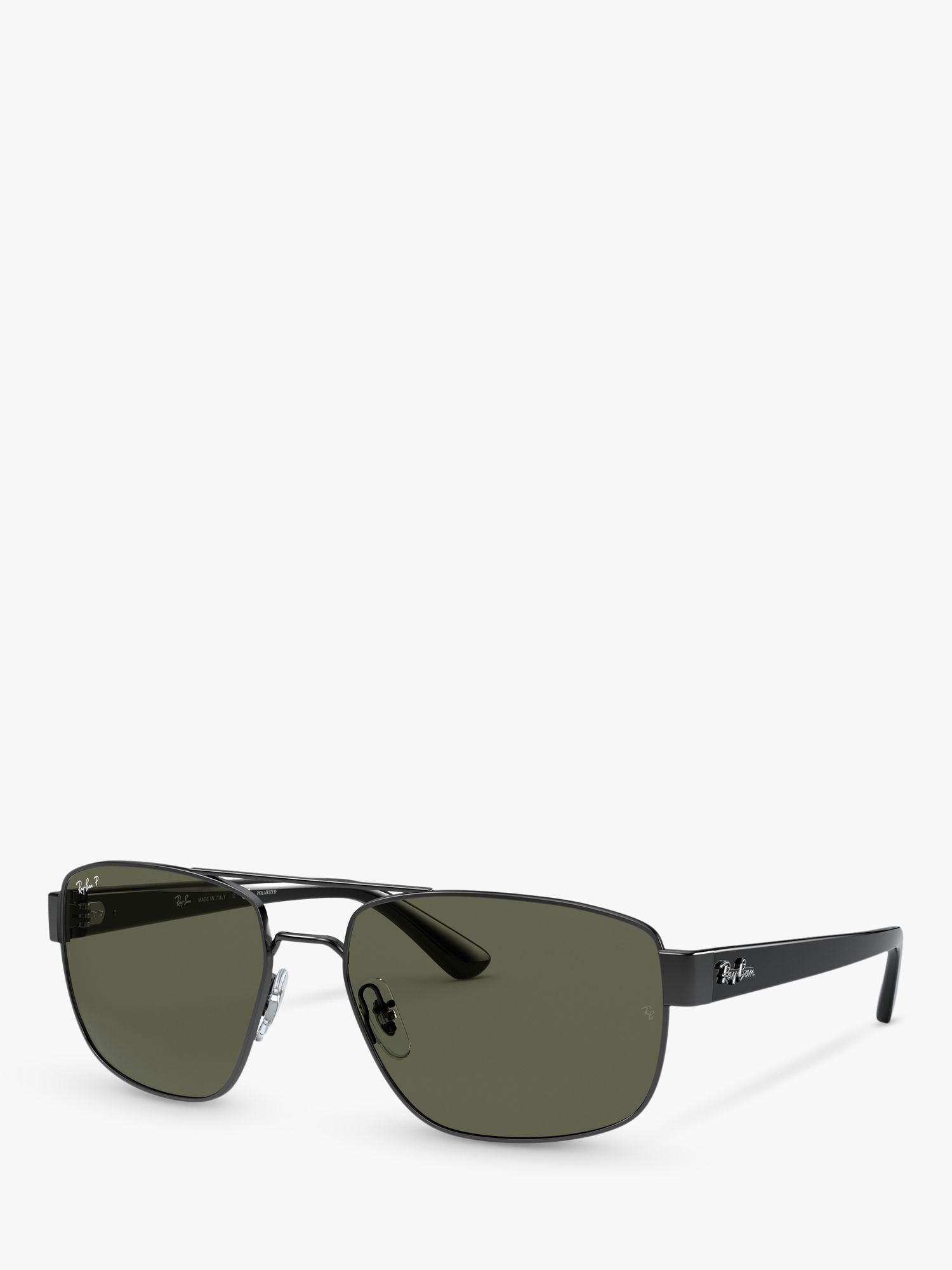 Ray-Ban RB3663 Men's Polarised Rectangular Sunglasses, Black/Grey