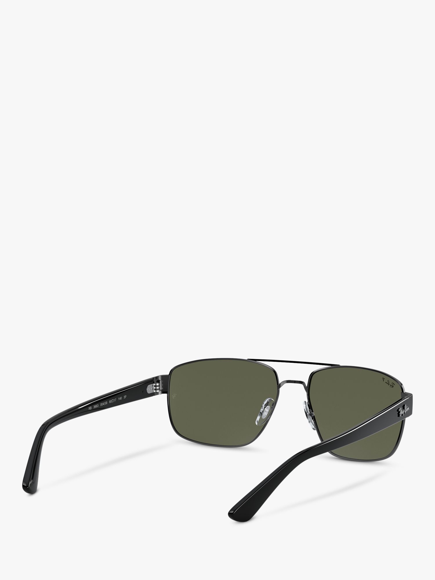Ray-Ban RB3663 Men's Polarised Rectangular Sunglasses, Black/Grey