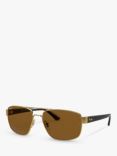 Ray-Ban RB3663 Men's Polarised Rectangular Sunglasses, Gold/Brown