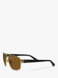 Ray-Ban RB3663 Men's Polarised Rectangular Sunglasses, Gold/Brown