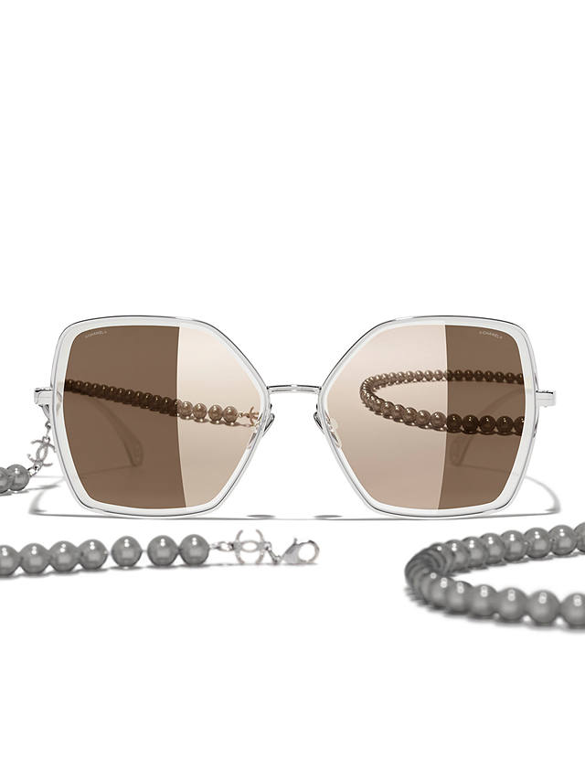 CHANEL Pilot Sunglasses CH4262 Silver/Mirror Brown at John Lewis & Partners