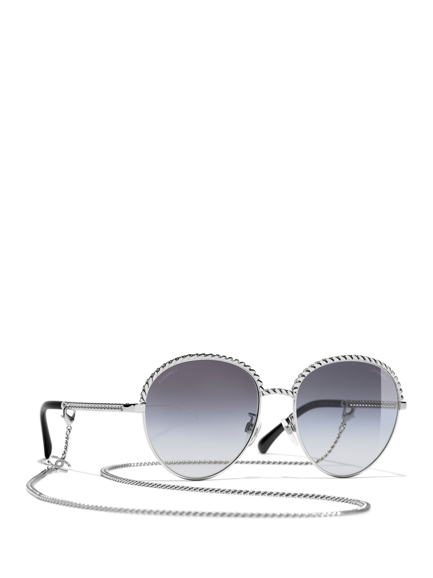 CHANEL Oval Sunglasses CH4242 Silver/Grey Gradient at John Lewis & Partners
