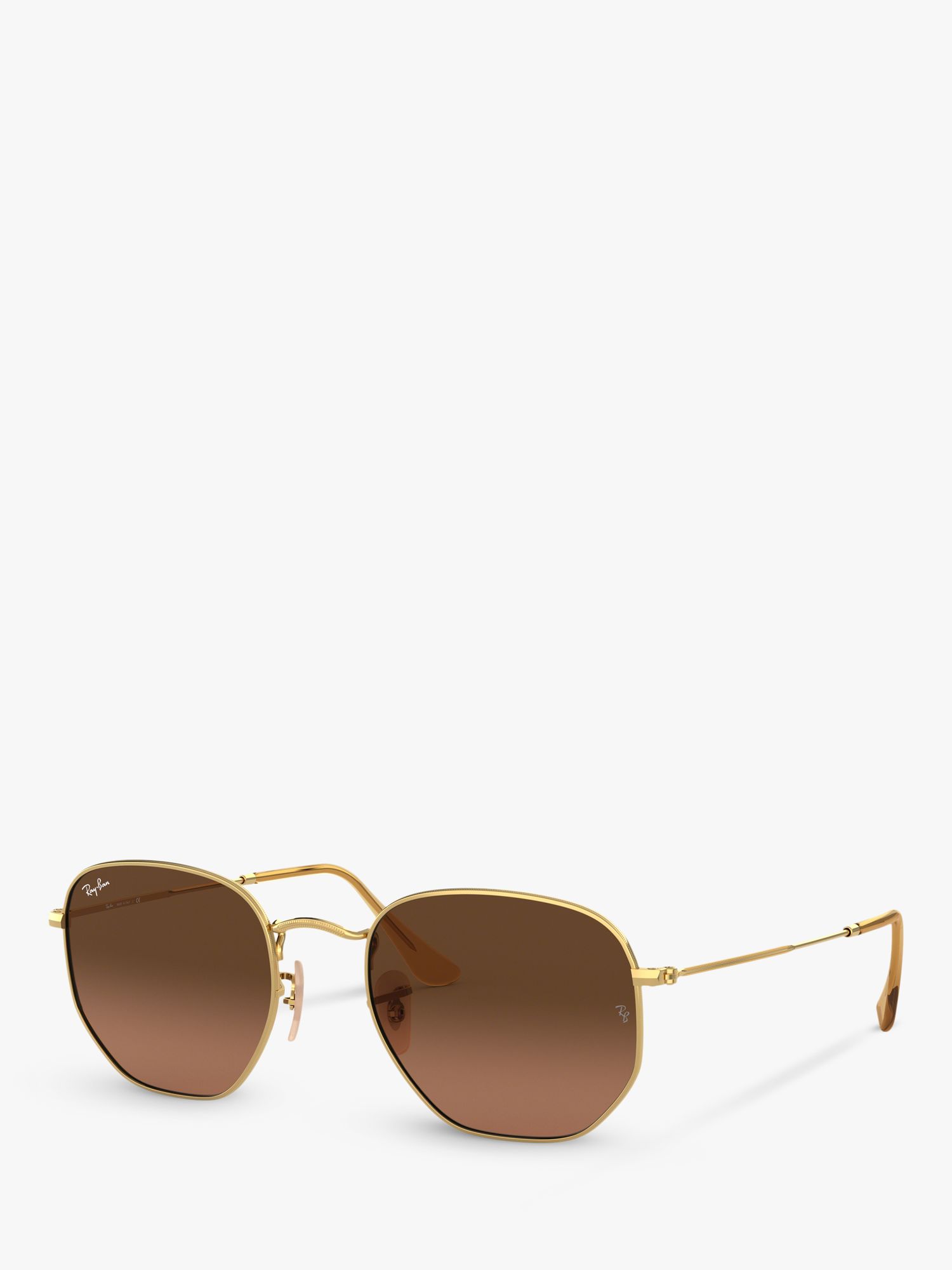 Ray-Ban RB3548N Unisex Hexagonal Sunglasses, Gold/Brown Gradient at ...