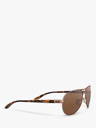 Oakley OO4079 Women's Feedback Polarised Aviator Sunglasses, Rose Gold/Brown