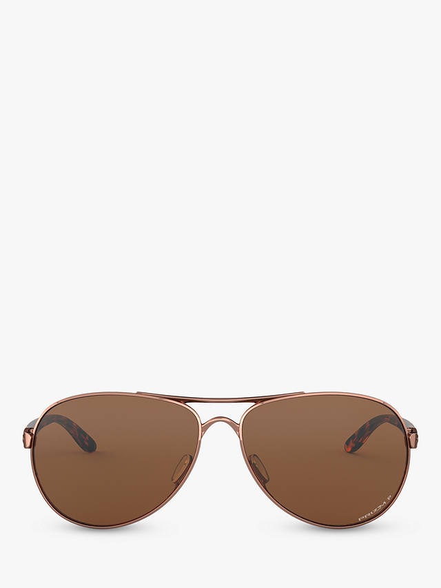 Oakley OO4079 Women's Feedback Polarised Aviator Sunglasses, Rose Gold/Brown