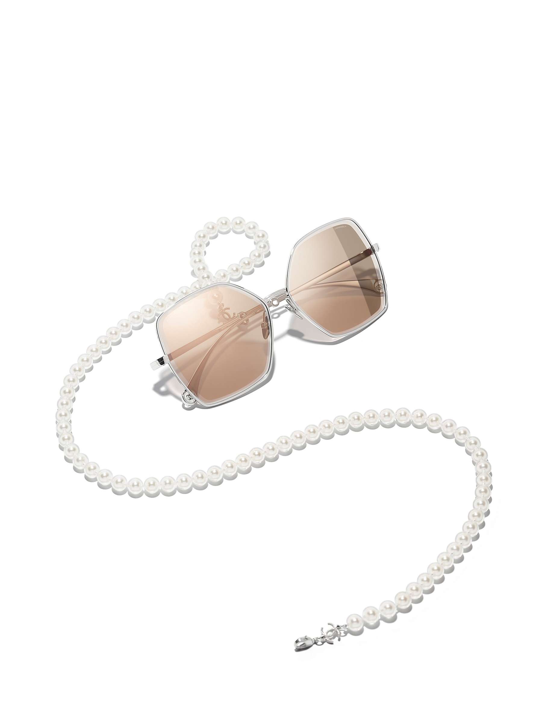 CHANEL Pilot Sunglasses CH4262, Silver/Brown at John Lewis & Partners