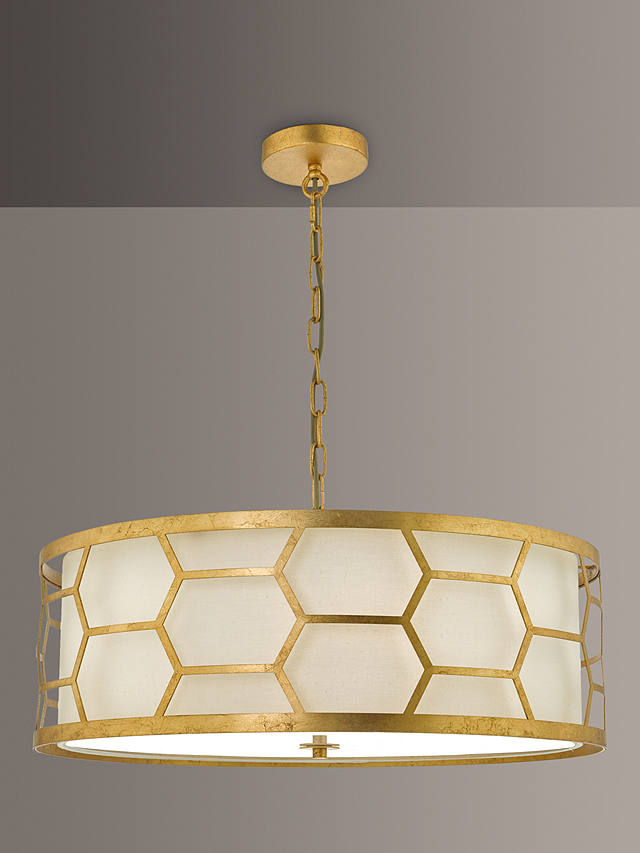 Där Metal Hexagon Large Pendant Ceiling Light Gold Ivory - Large Gold Ceiling Pendants