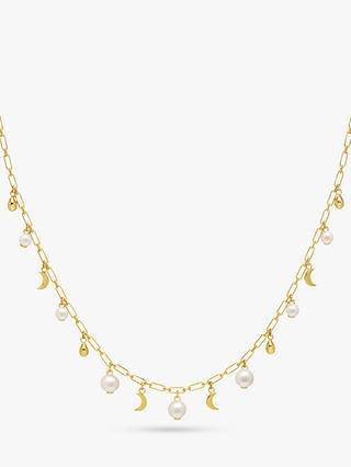 Lola Rose Curio Celestial Pearl Crescent Chain Necklace, Gold