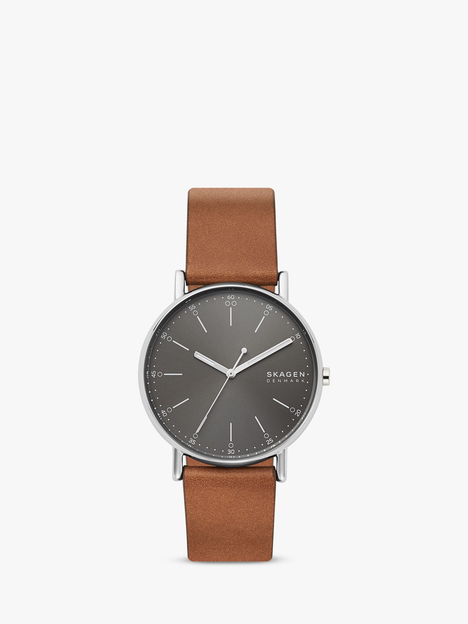 Skagen Men's Signatur Leather Strap Watch, Tan/Grey SKW6578