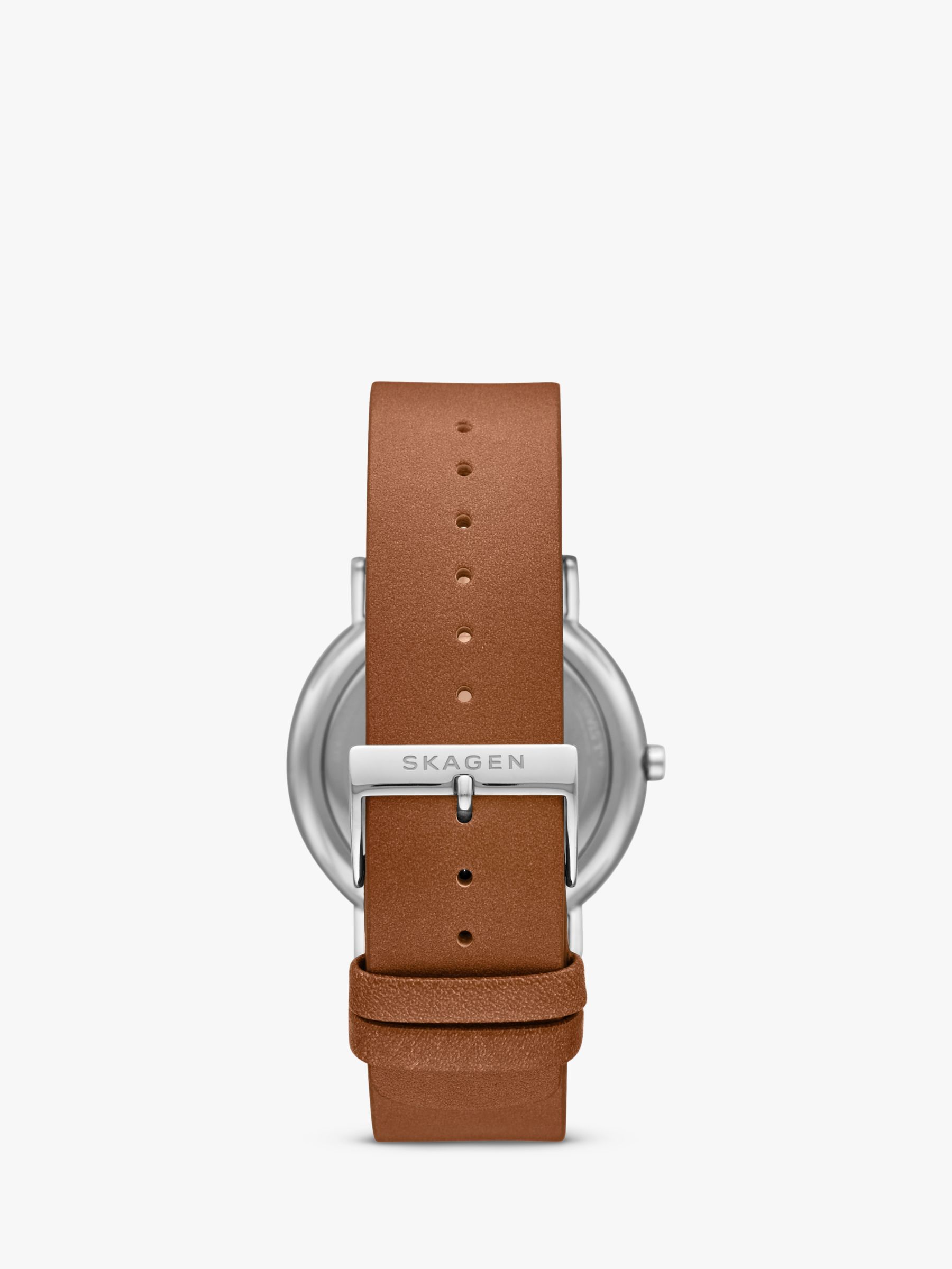 Skagen Men's Signatur Leather Strap Watch, Tan/Grey SKW6578
