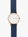 Skagen Women's Signatur Leather Strap Watch, Blue/Rose Gold