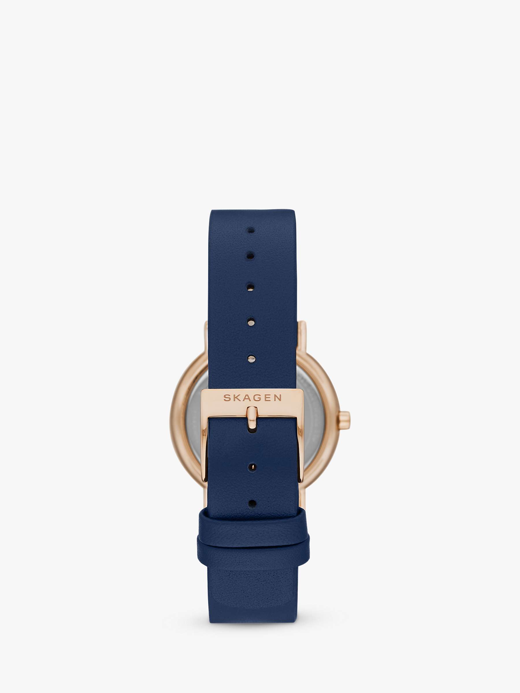 Buy Skagen Women's Signatur Leather Strap Watch, Blue/Rose Gold Online at johnlewis.com
