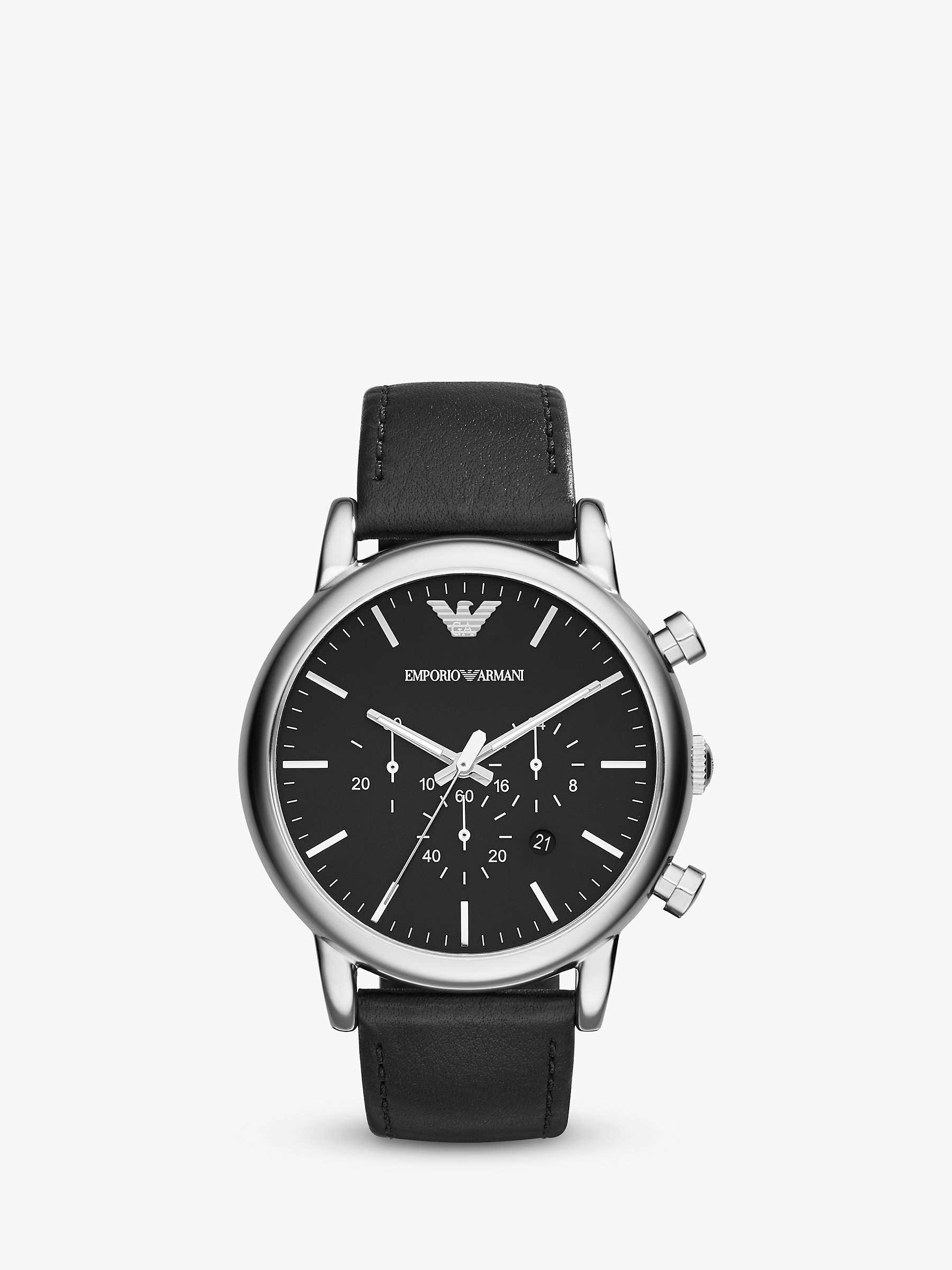 Buy Emporio Armani AR1828 Men's Chronograph Date Leather Strap Watch, Black Online at johnlewis.com