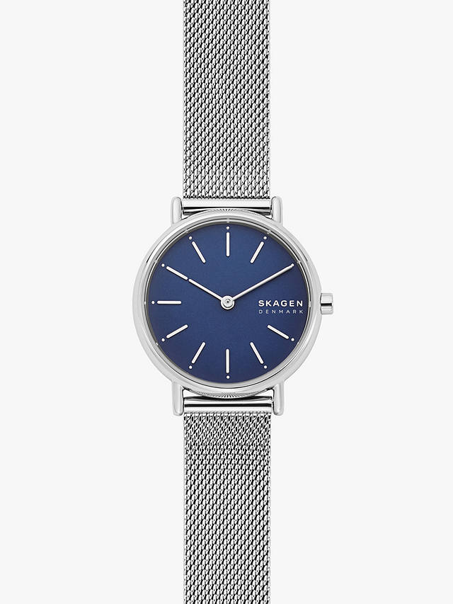 Skagen Women's Signatur Mesh Bracelet Strap Watch, Silver/Blue SKW2759 