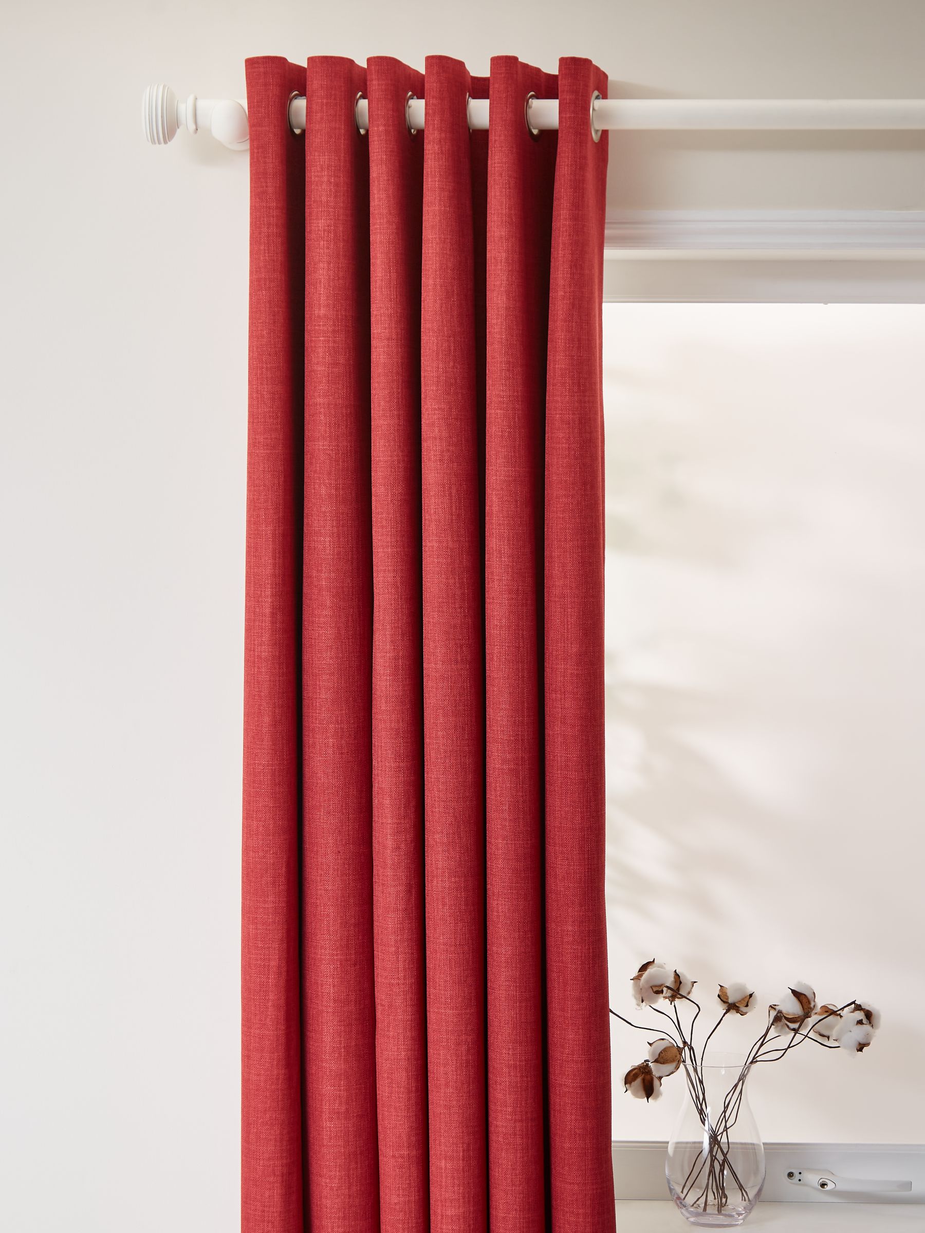 JOHN LEWIS COTTON RIB CHERRY RED EYELET LINED CURTAINS 228cm WIDE  X 137cm DROP 