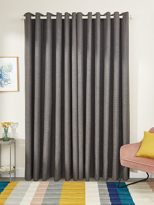 John Lewis Textured Weave Recycled Polyester Pair Blackout Lined Eyelet Curtains, Steel, W117 x Drop 137cm