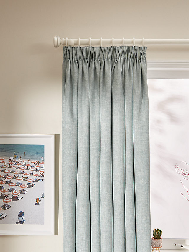 John Lewis Textured Weave Recycled Polyester Pair Blackout/Thermal Lined Pencil Pleat Curtains, Duck Egg, W117 x Drop 137cm