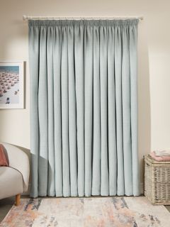 John Lewis Textured Weave Recycled Polyester Pair Blackout/Thermal Lined Pencil Pleat Curtains, Duck Egg, W117 x Drop 137cm