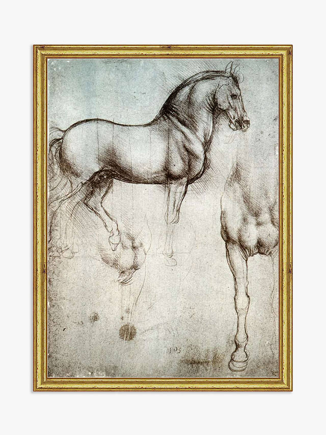 Leonardo da Vinci - Study of Horse Wood Framed Print, 21 x 16cm, Natural/Gold