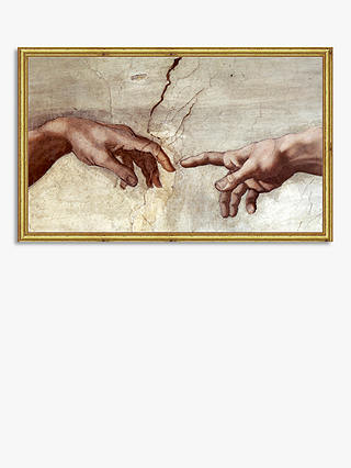Michelangelo - Creation of Adam Wood Framed Print, 15 x 36cm, Brown/Gold