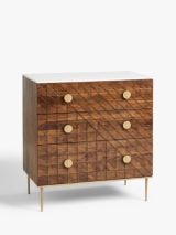 John Lewis Trinity Marble Top Acacia Wood 3 Drawer Chest, Brown