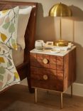 John Lewis Trinity Marble Top Acacia Wood Bedside Table, Brown