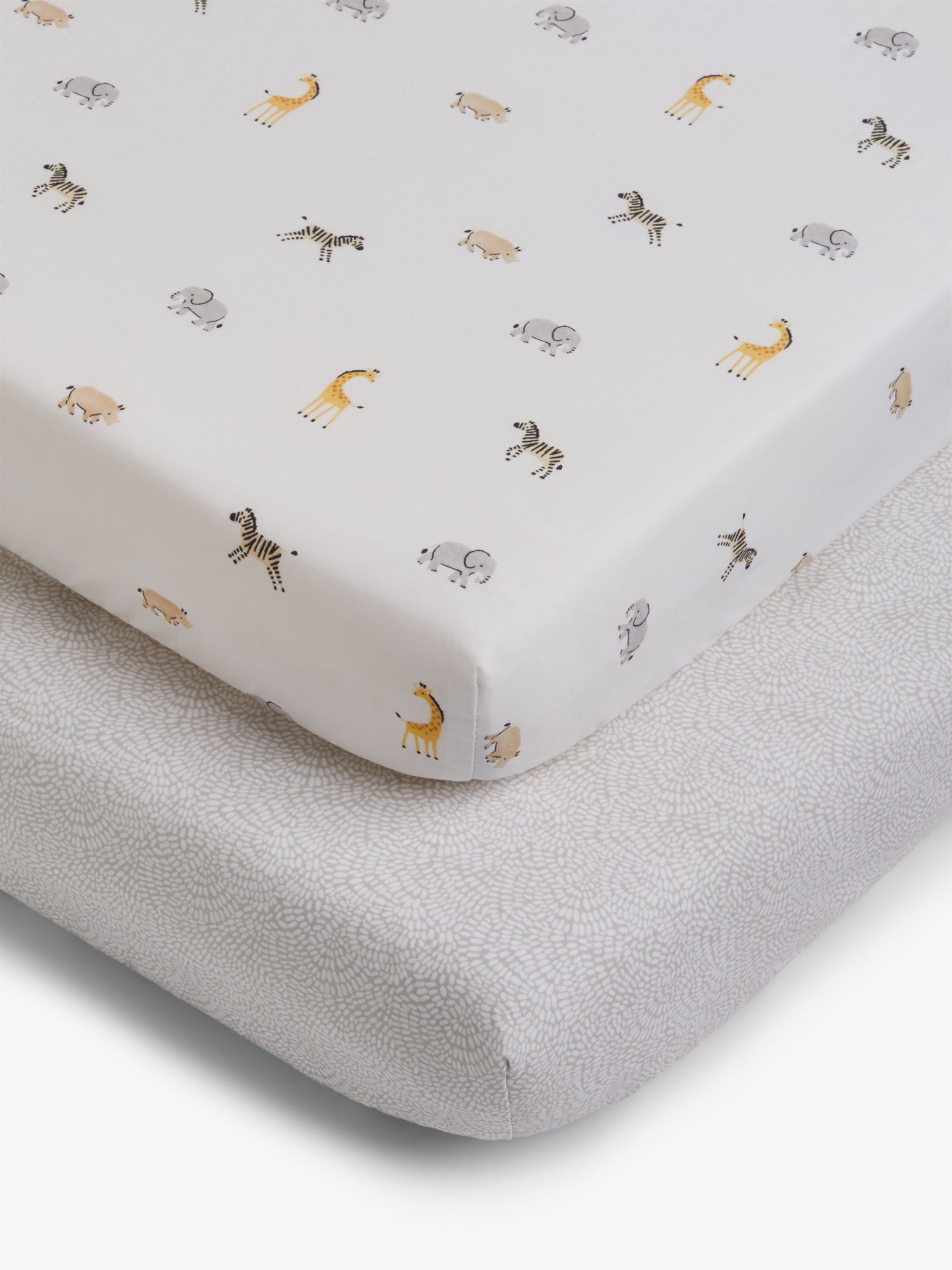 John Lewis Safari Print Cotton Fitted Cotbed Sheet, 70 x 140cm, Pack of 2