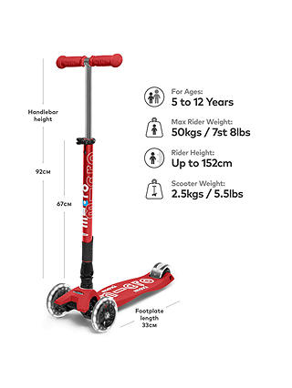 Micro Scooters Maxi Deluxe Foldable LED Scooter, Red