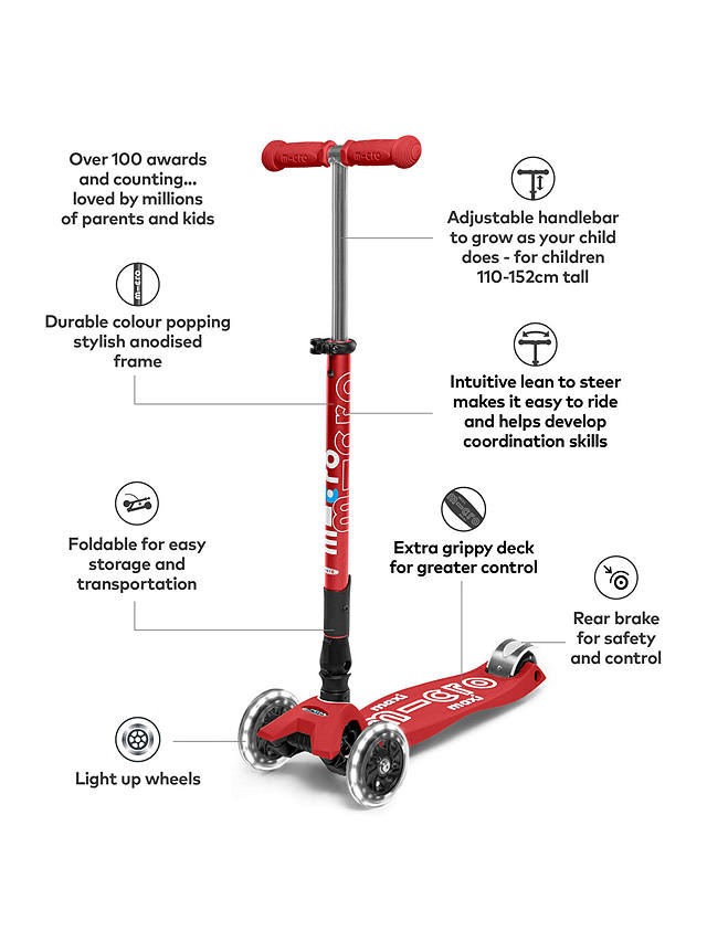 Micro Scooters Maxi Deluxe Foldable LED Scooter, Red