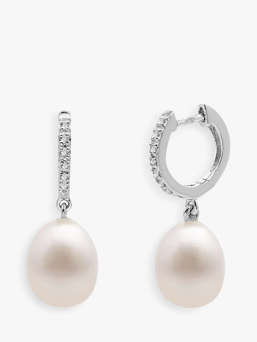 Buy A B Davis 9ct White Gold Diamond and Pearl Hoop Earrings, White Online at johnlewis.com