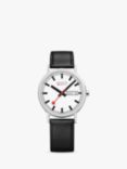 Mondaine A667.30314.11SBB Unisex Day Date Leather Strap Watch, Black/White