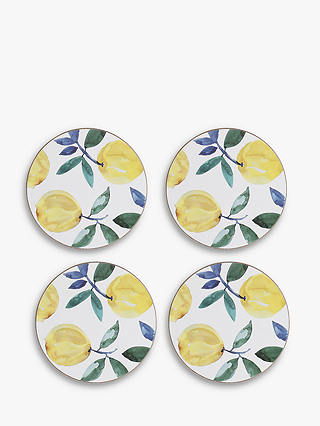 Creative Tops Lemons Cork-Backed Round Coasters, Set of 4, Yellow