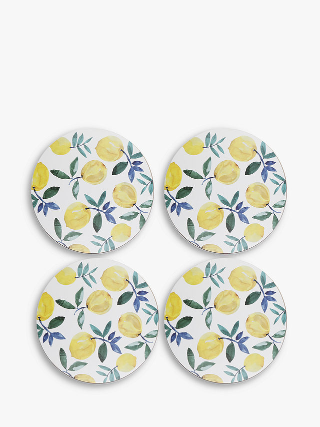 Creative Tops Lemons Cork-Backed Round Placemats, Set of 4, Yellow