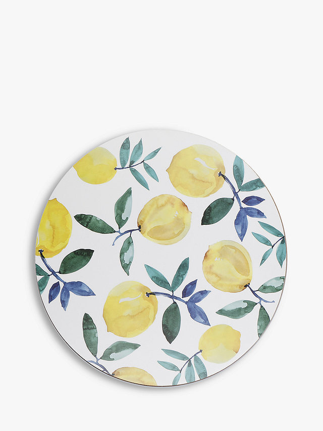 Creative Tops Lemons Cork-Backed Round Placemats, Set of 4, Yellow