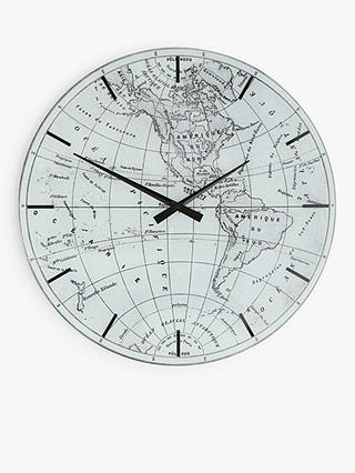John Lewis World Map Mirror Analogue Wall Clock, 60cm