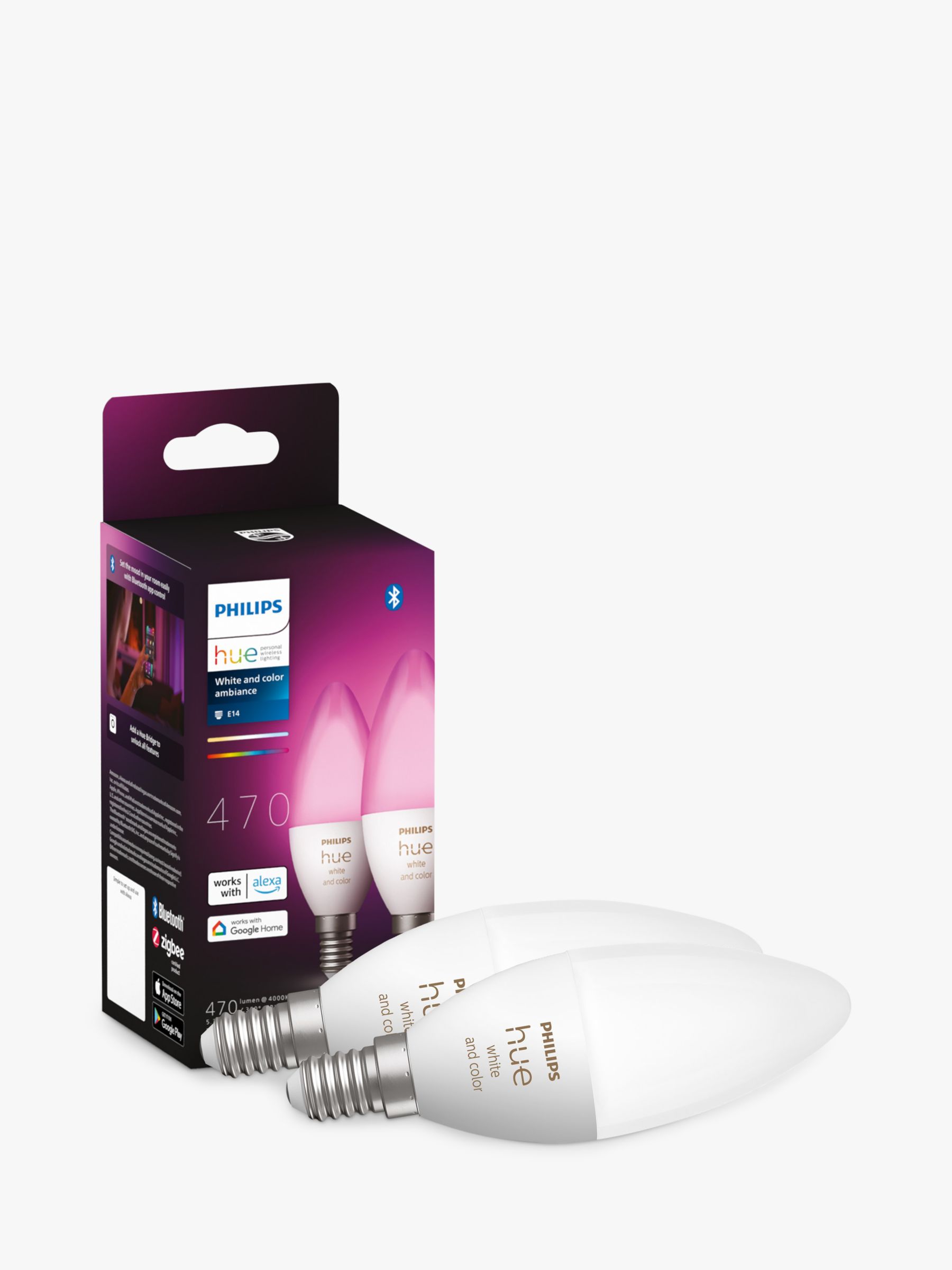 Philips Hue White and Colour Ambiance Wireless Lighting LED Colour Changing  Light Bulb with Bluetooth, 6.5W B39 E14 Small Edison Screw Bulb, Single