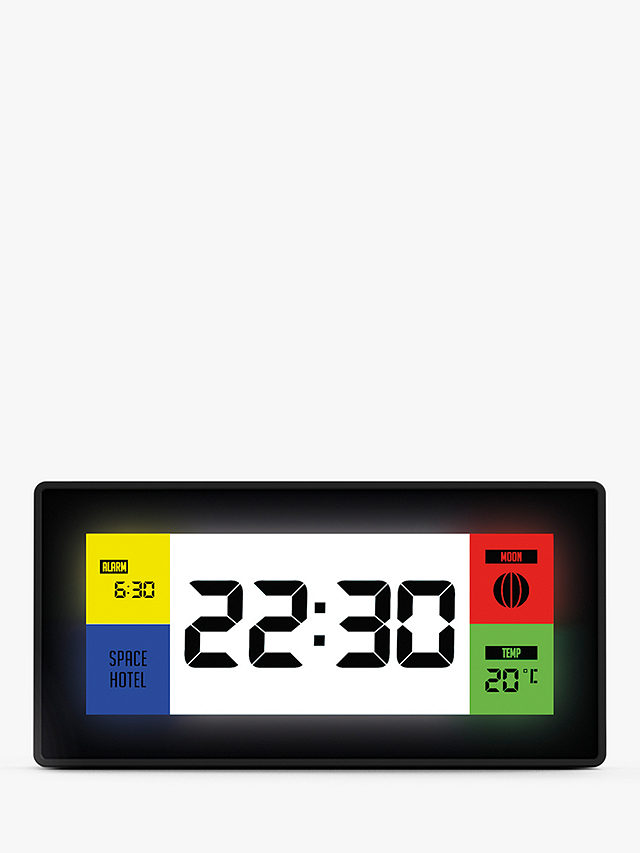 Space Hotel Robot 10 LCD Digital Alarm Clock, Black