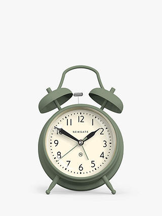 Newgate Clocks Covent Garden Twin Bell Silent Sweep Analogue Alarm Clock, Asparagus Green