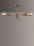 John Lewis Bistro Spoke 3 Arm Semi Flush Ceiling Light, Antique Brass