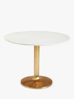 John Lewis Jewel Marble 4 Seater Pedestal Dining Table, White/Gold