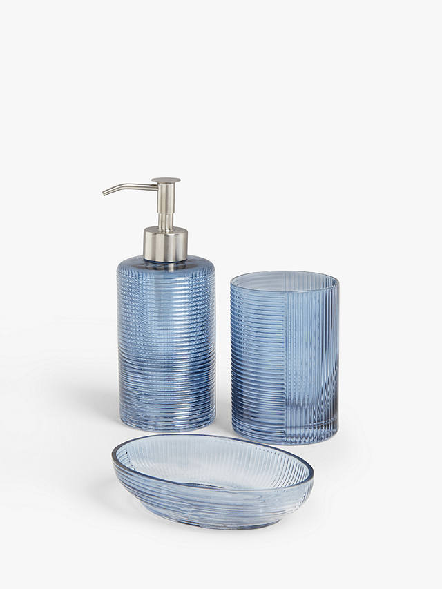 John Lewis Partners Reeded Glass, Teal Colored Bathroom Accessories