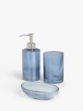 John Lewis & Partners Reeded Glass Bathroom Accessories Set, Blue
