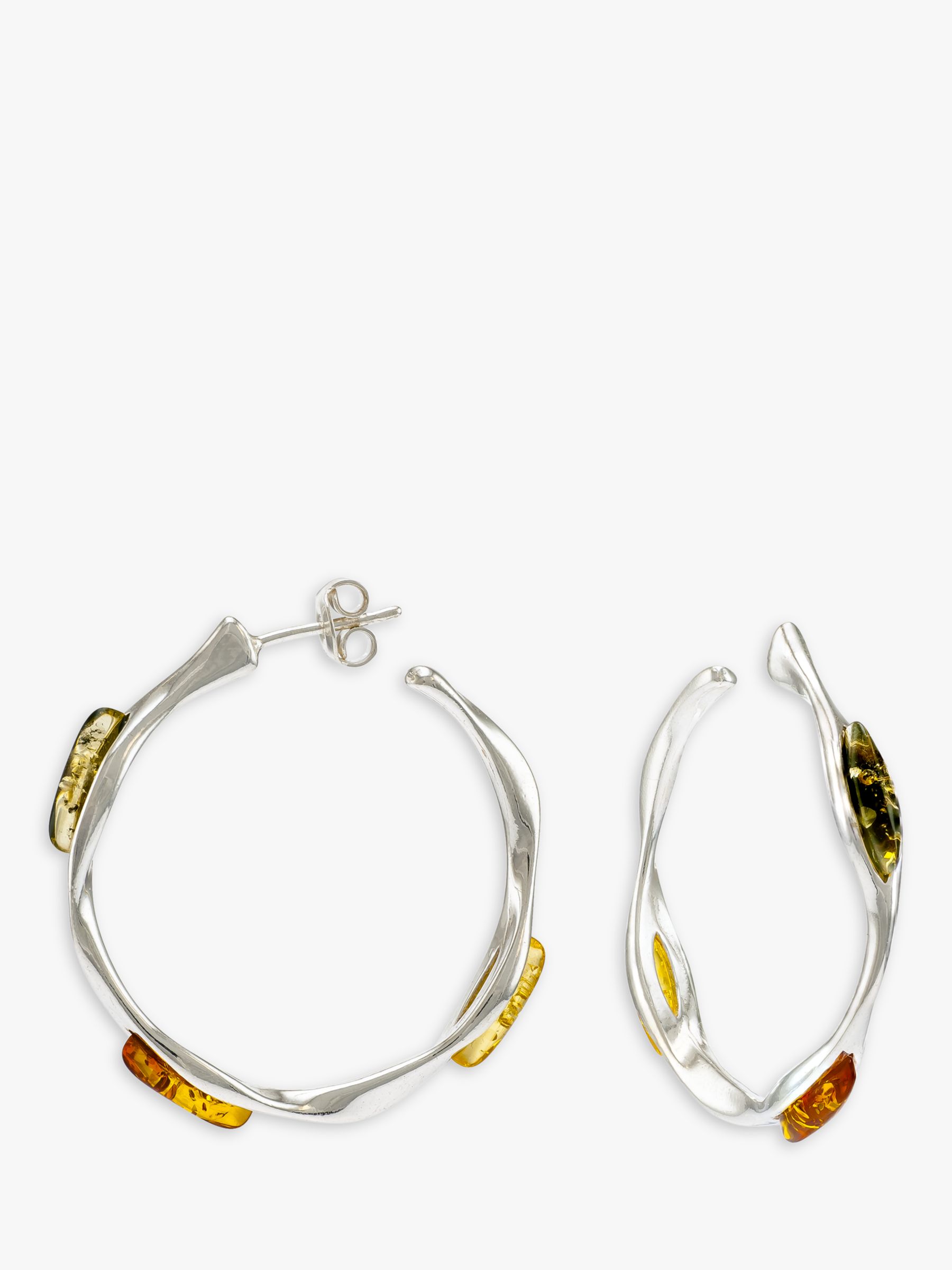 Be-Jewelled Marquise Amber Twist Hoop Earrings, Silver/Multi