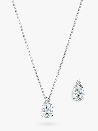 Swarovski Crystal Pear Shape Stud Earrings and Pendant Necklace Jewellery Gift Set, Silver