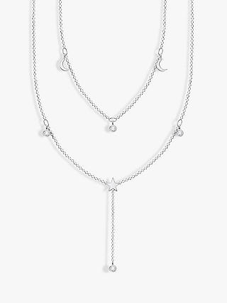 THOMAS SABO Double Layer Star and Crescent Moon Necklace, Silver