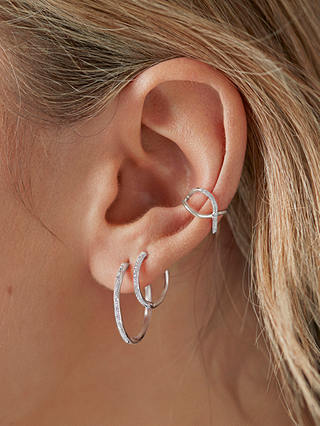 Monica Vinader Riva Wave Diamond Hoop Earrings, Silver